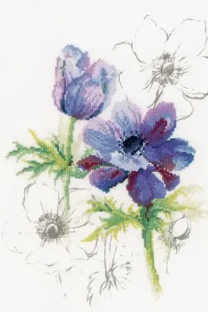 kit ricamo a punto croce - Cuscino da ricamare anemone blu - Lanarte Offerta Del Giorno