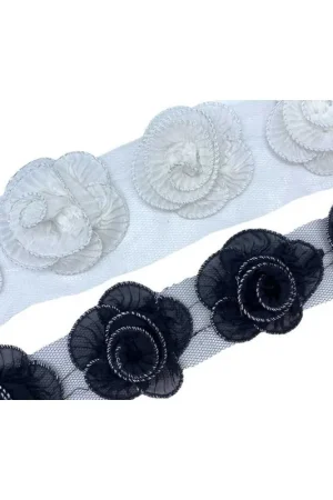 50 Cm Passamaneria Fiore Rose 7 Pezzi Filo Lurex Argento Ritagliabili Alta 6 Cm Nuova Collezione