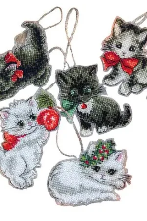 Kit di ornamenti da ricamare - Statuette di Natale per gattini - Letistitch Prezzo Ridotto