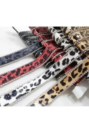 50 Cm Passamaneria Animalier Termoadesiva Strass Leopardata Alta 15 Mm Professionale