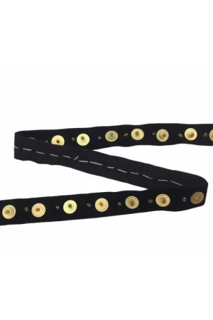 Promozione Esclusiva 50 Cm Passamaneria Nastro Velluto Nero Con Borchie e Perlina Resina Oro Alto 1,5 Cm