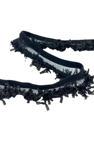 50 Cm Passamaneria Elastica Nera Frangetta Lurex Alta 2 Cm Nuova Collezione