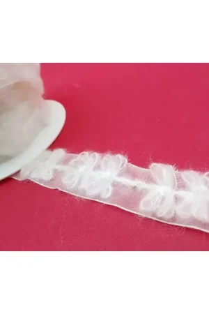 Nuovo Arrivo 50 Cm Passamaneria Fiori Lana Base Organza Panna Alta 25 Mm