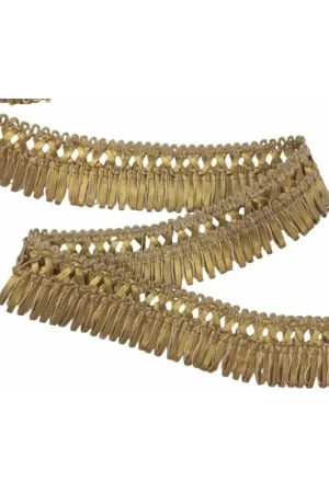 Professionale 50 Cm Passamaneria Frangia Ecopelle Oro Alta 4 Cm