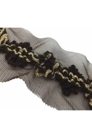 Saldi 50 Cm Passananeria Bordo Misto Lana Marrone Oro Lurex Alta 3 Cm