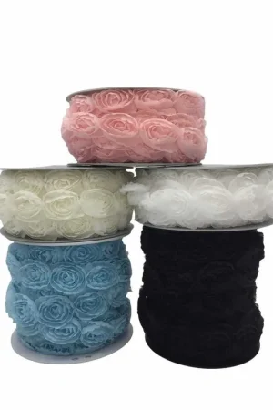 Passamaneria Rose Laser Georgette Nastro Base Tulle Alta 3 Cm A Buon Prezzo