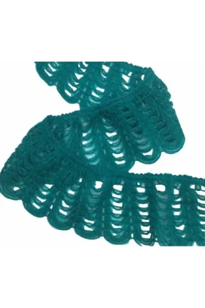 Compra Adesso Passamaneria 50 Cm Lana Frangia Elastica Verde Petrolio Alta 8,5 Cm