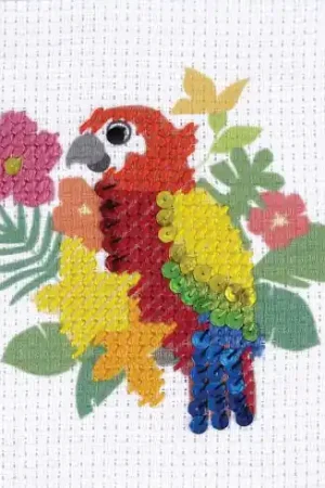 Kit di ricamo a punto croce per bambini con tamburo - Il pappagallo - DMC Prezzo Basso