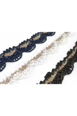 50 Cm Passamaneria Merletto Punta Strass Filo Oro Lurex Alto 2 Cm A Buon Prezzo