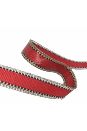 Offerta Del Giorno 50 Cm Nastro Termoadesivo Gros Grain Rigato Rosso Strass Laterali Alto 2 Cm