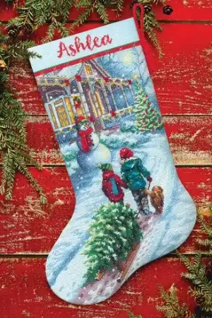 Consegna Rapida Kit calza di Natale da ricamare - Tradizione natalizai - Dimensions