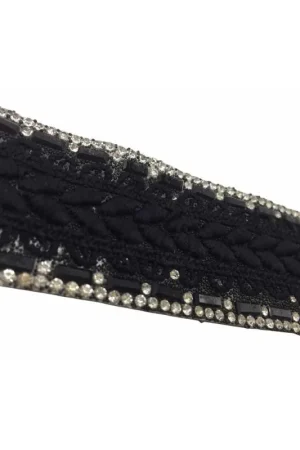 Spedito Oggi 25 Cm Passamaneria Tramezzo Macramè Ricamato Termoadesivo Nero Strass Pietre Alto 35 Mm