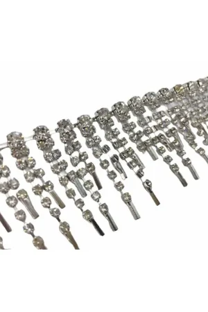 10 Cm Passamaneria Gioiello Strass Argento Frangia Acciaio Alta 35 Mm Affare