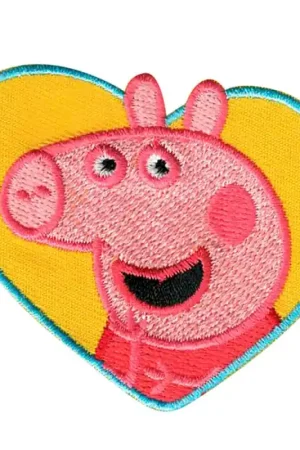 Toppa Termoadesiva Ricamata -Peppa Pig con Cuore Giallo Offerta Del Giorno