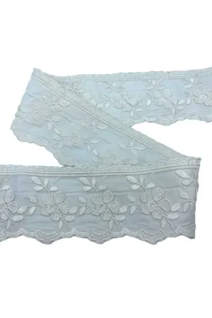 Must-Have 50 Cm Passamaneria Merletto Pizzo Ricamato Base Raso Bianco Latte Alto 8 Cm