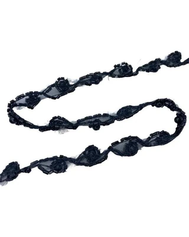 50 Cm Passamaneria Gioiello Copripunto Perline Nero Alto 1 cm Promo Stagionale