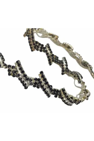 10 Cm Passamaneria Gioiello Base Platino Strass Blu 2 File Alta 15 Mm Offerta Limitata