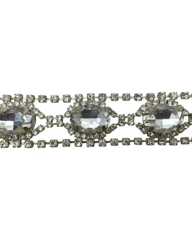 10 Cm Passamaneria Gioiello Strass Argento Pietre Alta 25 Mm Miglior Prezzo