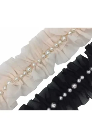 50 Cm Passamaneria Rouches Chiffon Perle Lisce Sfaccetate Alta 5 Cm Esclusivo