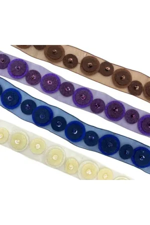Passamaneria panno lenci tondi perlina paillettes base organza alto 25 mm Offerta