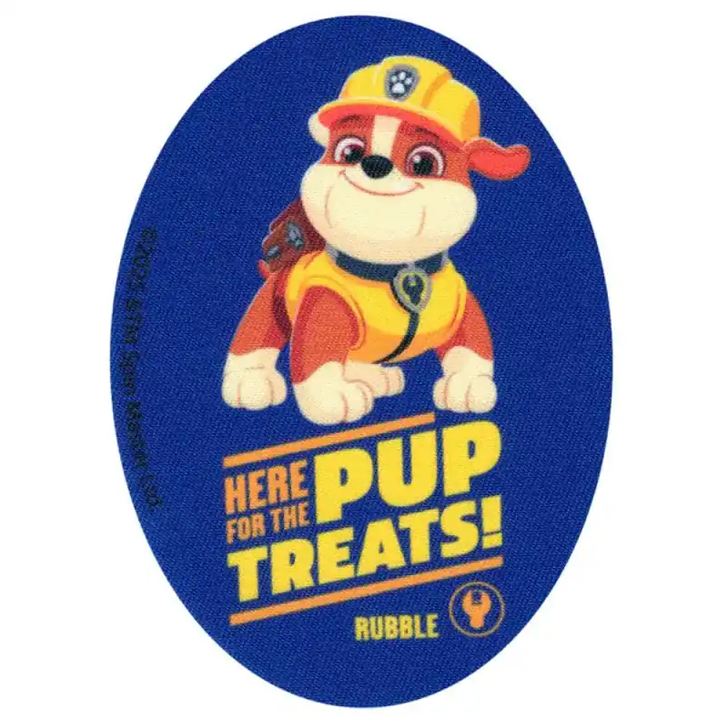 Toppa Termoadesiva Ovale Paw Patrol Rubble "Here for the Pup Treats" Pagamento Sicuro