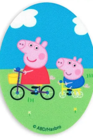Acquista Ora Toppa Termoadesiva Ovale di Peppa Pig e George in Bicicletta