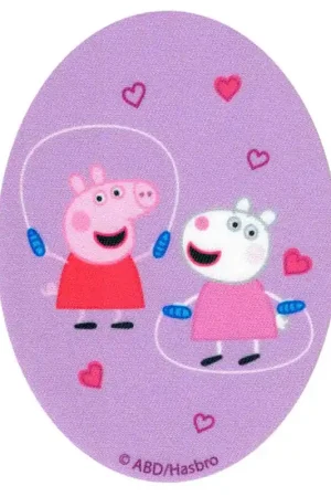 Patch Termoadesiva Ovale di Peppa Pig e Suzy Sheep che Saltano la Corda Pagamento Sicuro