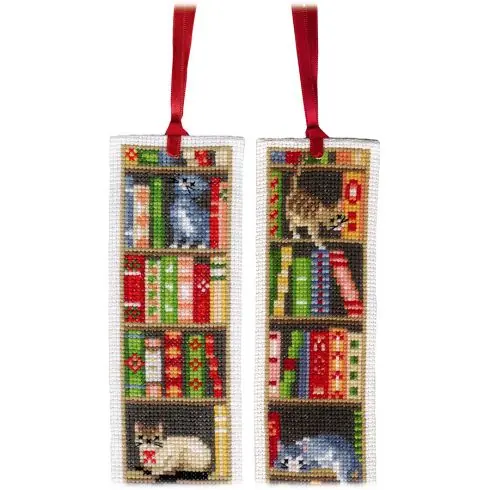 Kit segnalibro da ricamo - Gatti in biblioteca - Vervaco Quantità Limitata
