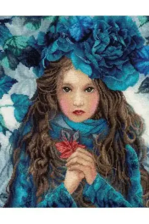 kit ricamo a punto croce - Fiori blu ragazza - Lanarte Consegna Rapida