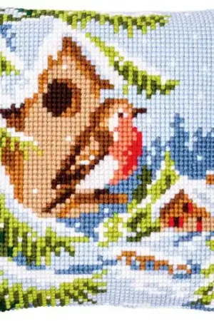 Kit cuscino fori grossi - Rossa gola in inverno - Vervaco Prezzo Basso