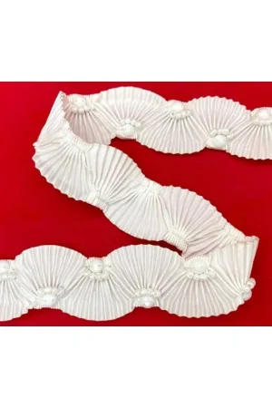 Passamaneria Bordo Rifinitura Base Plissettata Bianca Semielastica Applicazioni Perline Bianche Alto 30 Mm Non Perdere