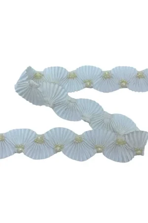 50 Cm Passamaneria Bordo Serpentina Rifinitura Base Plissettata Bianco Latte Semielastica Applicazioni Perline Panna Alto 30 Mm Soddisfatti O Rimborsati