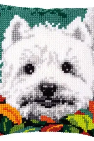 Kit cuscino fori grossi - Westie tra le foglie d'autunno - Vervaco Di Tendenza