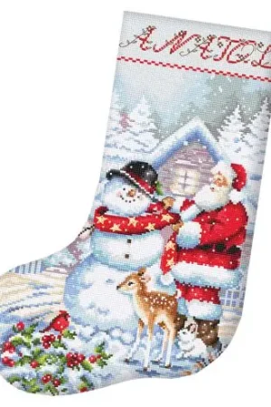 Kit calza di Natale da ricamare - Babbo Natale e il pupazzo di neve - Letistitch Affare