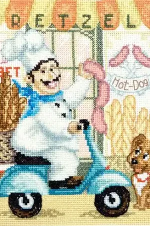 kit ricamo a punto croce - Happy Chef - Su uno scooter - Charivna Mit Spedizione Espresso