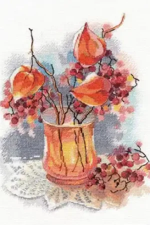 kit ricamo a punto croce - Natura morta con Physalis - Oven Occasione