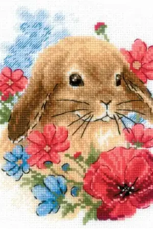 kit ricamo a punto croce - Coniglio nei fiori - Riolis Prezzo Scontato