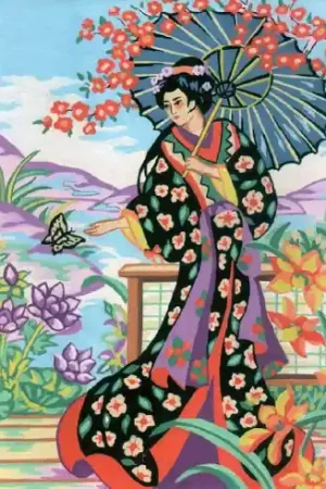 Canovaccio antico - Geisha con un ombrello - Collection d'Art Reso Gratuito