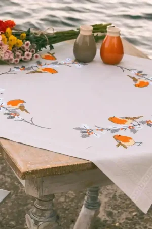 Reso Gratuito Kit Punto Croce Centro Tavola - Pettirossi - Vervaco