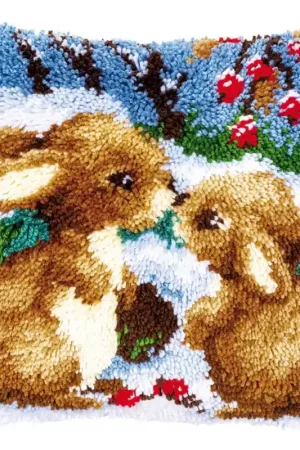 Subito Disponibile Kit Punto Croce Cuscino- Conigli nella Neve - Vervaco de