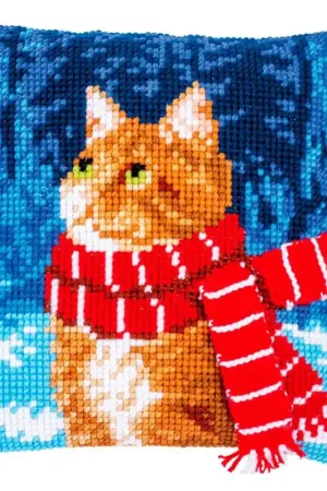 Offerta Speciale Kit Punto Croce Cuscino con Gatto con Sciarpa - Vervaco