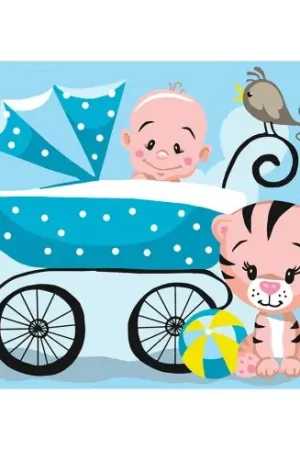 Canovaccio antico - Bambino nella carrozzina blu - Collection d'Art Compra Oggi Stesso