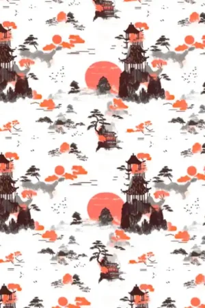 Prezzo Basso Tessuto in Cotone - Paesaggio Giapponese