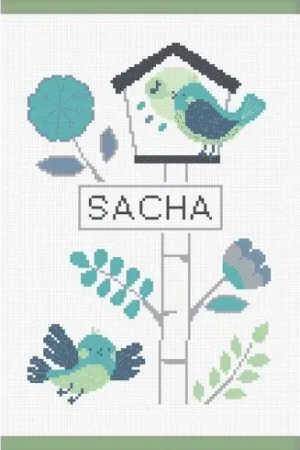 Kit per la copertina del libro a ricamo - L'albero degli uccelli - Blu - Princesse Prezzo Ridotto