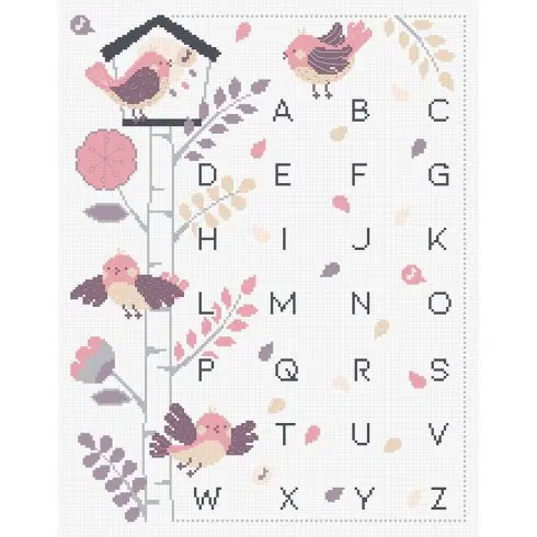 kit ricamo a punto croce - ABC l'albero degli uccelli rosa - Princesse Super Prezzo