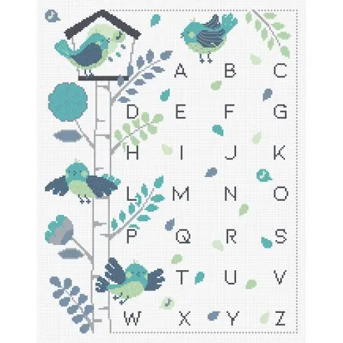 kit ricamo a punto croce - ABC l'albero degli uccelli blu - Princesse Nuovo Arrivo