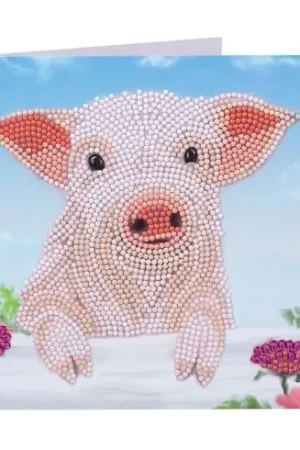 Carta con ricamo a diamante - Maiale sul recinto - Crystal Art D.I.Y Promozione