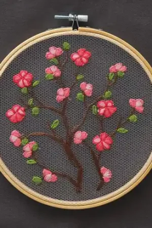 Must-Have Kit di ricamo su tulle - Fiori di ciliegio - Duftin