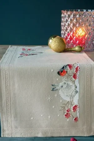 Kit runner da ricamare - Lepre delle nevi e ciuffolotto - Vervaco Prezzo Basso