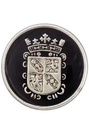 Economico Bottoni di coda - Set di 4 bottoni in poliestere metallizzato - 15 mm nero/argento - Union Knopf by Prym